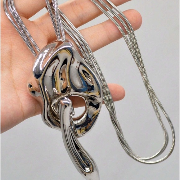 Silver Geometric Handmade Creative Design Necklace Party Event - Picture 7 of 13